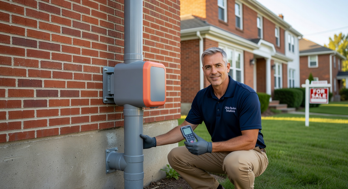 radon mitigation fan exterior pipe Campbell Ohio home