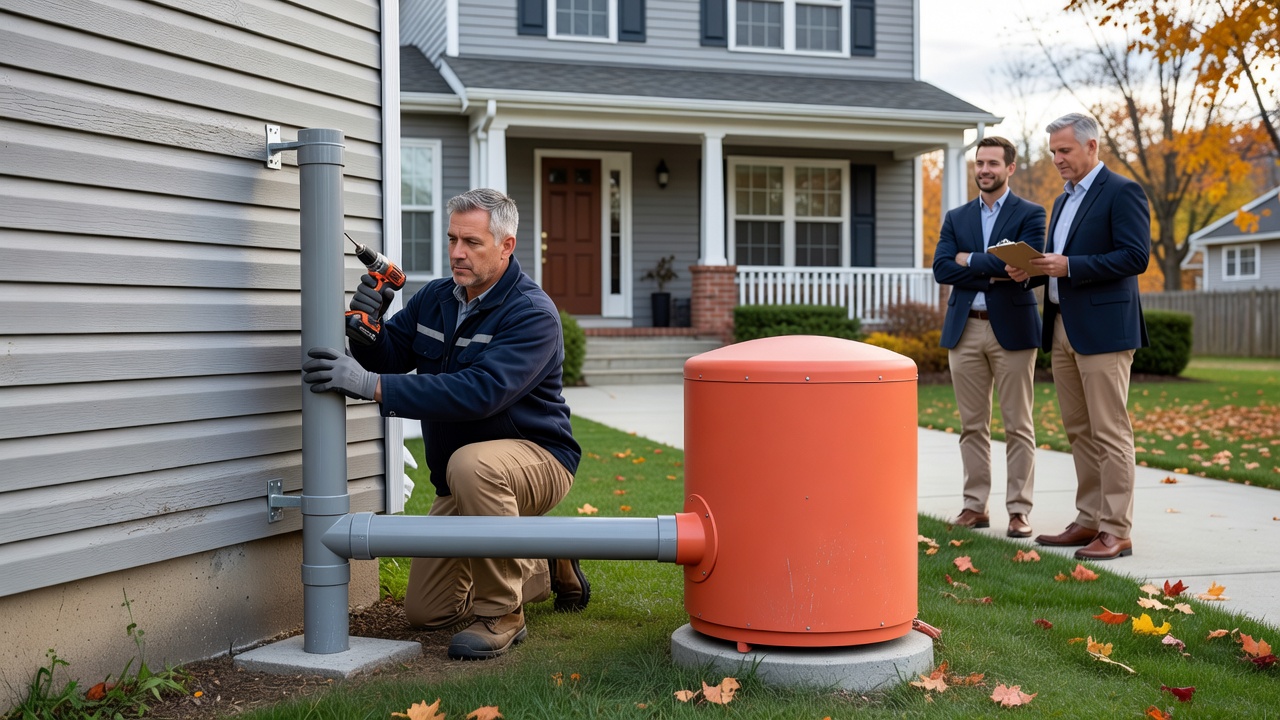 radon mitigation fan PVC vent pipe exterior home