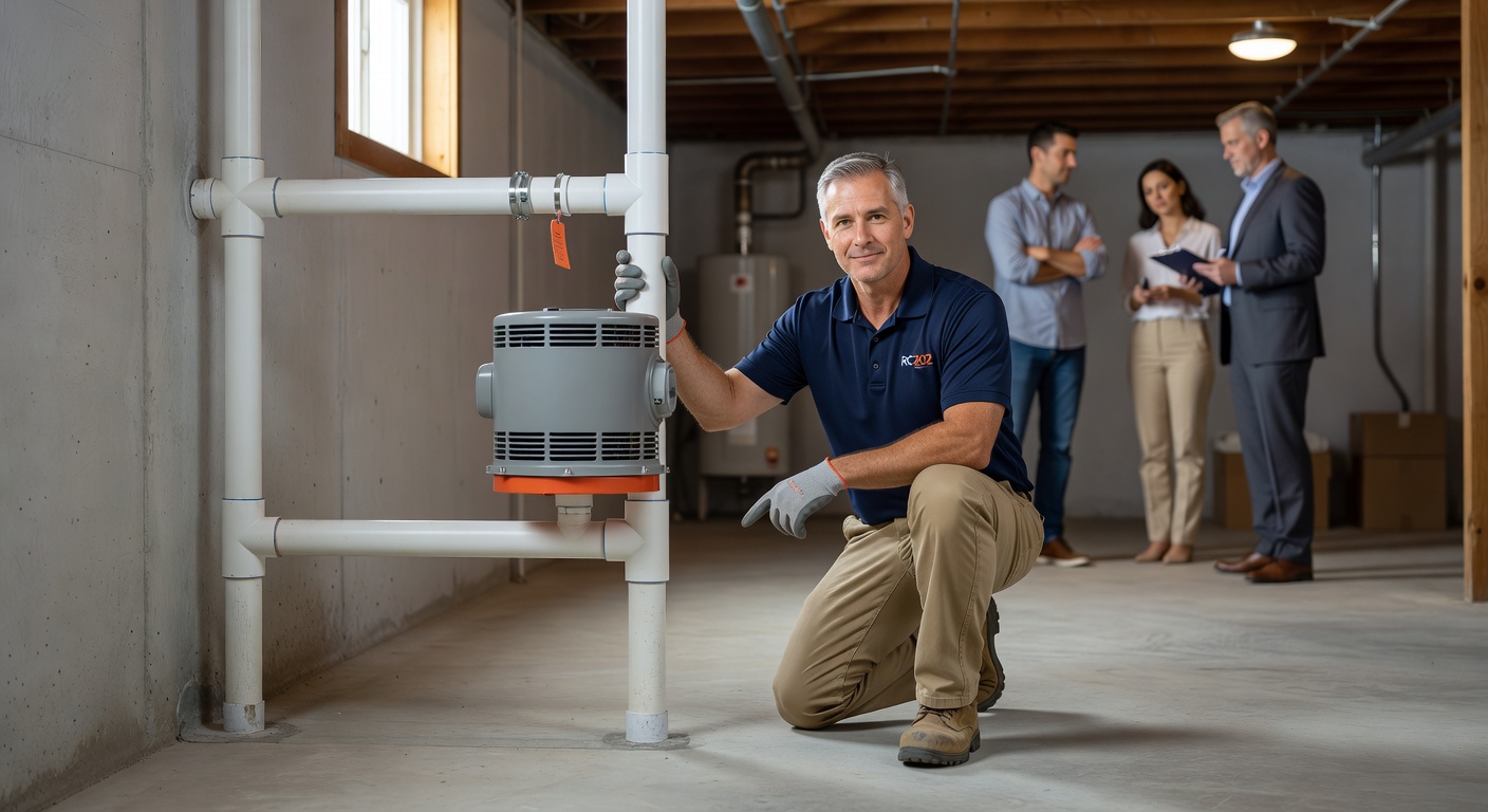 radon fan PVC pipe mitigation system basement