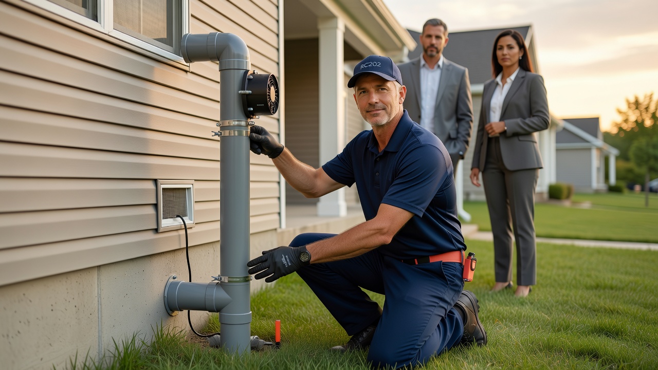 radon mitigation fan PVC pipe exterior installation
