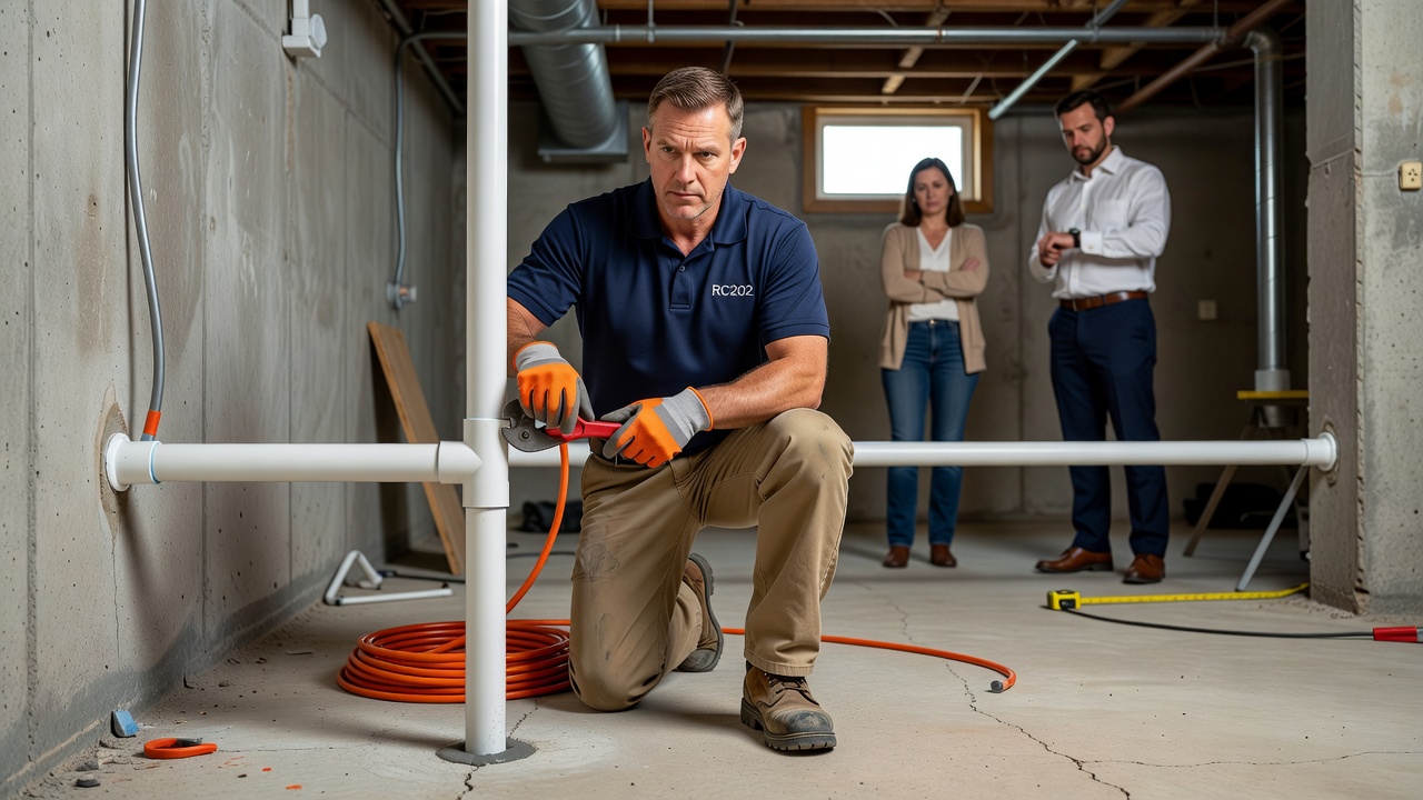 licensed radon mitigation technician installing PVC pipe Ohio