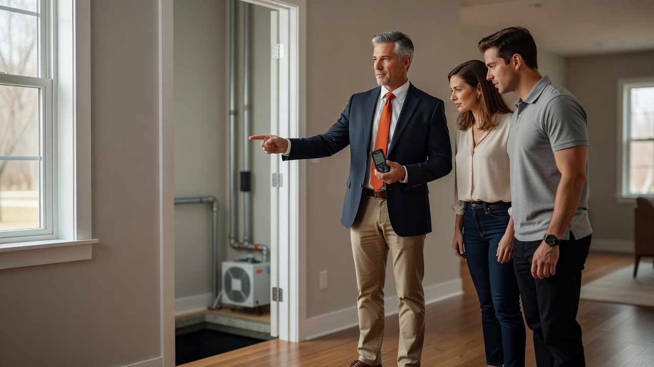 real estate agent showing home client