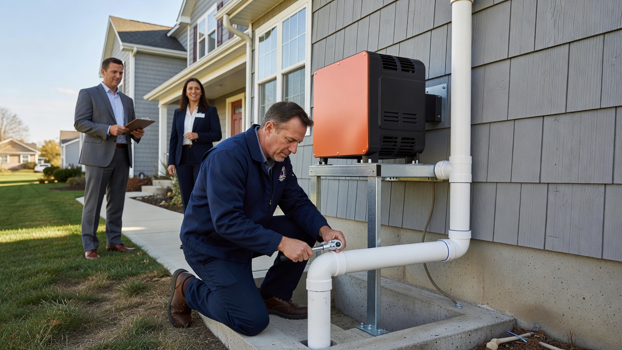 radon fan PVC pipe exterior installation residential