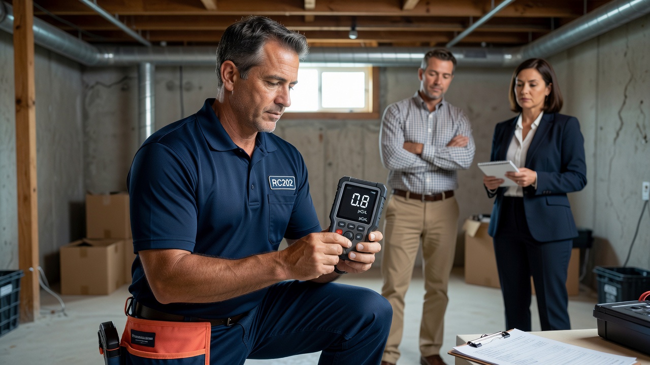 radon technician testing meter pCi/L measurement
