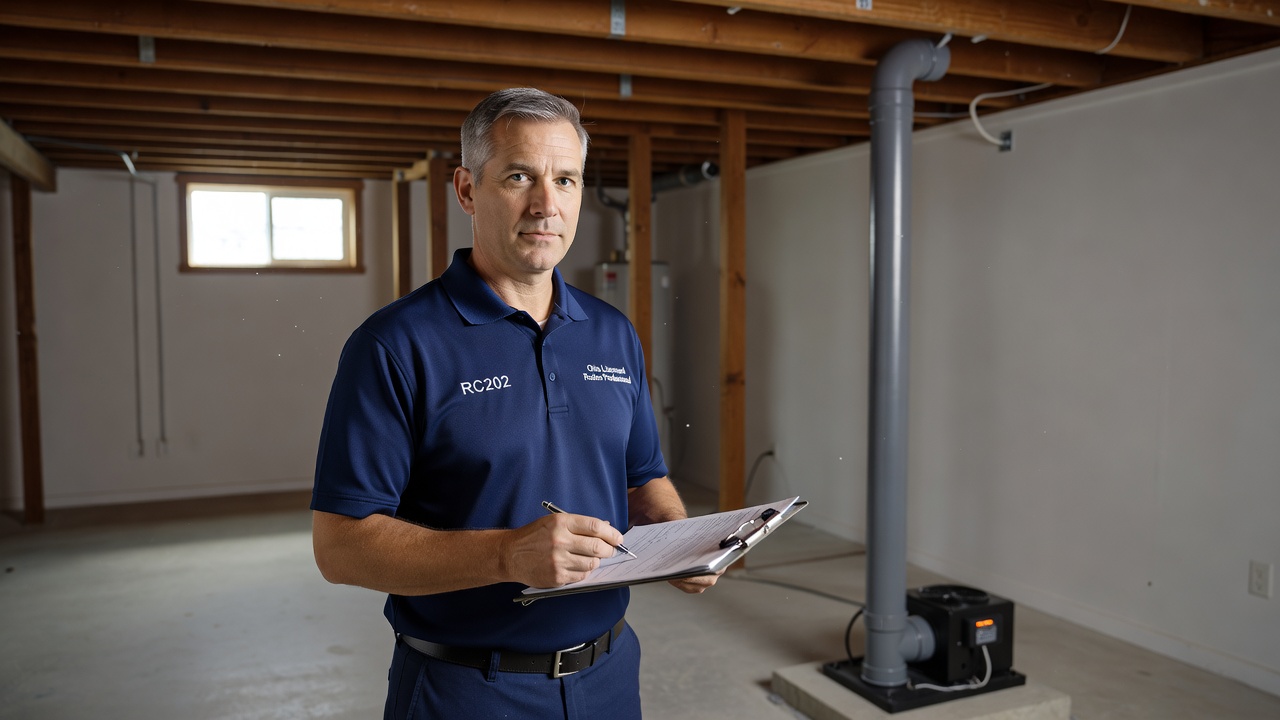 Ohio licensed radon professional with clipboard at home