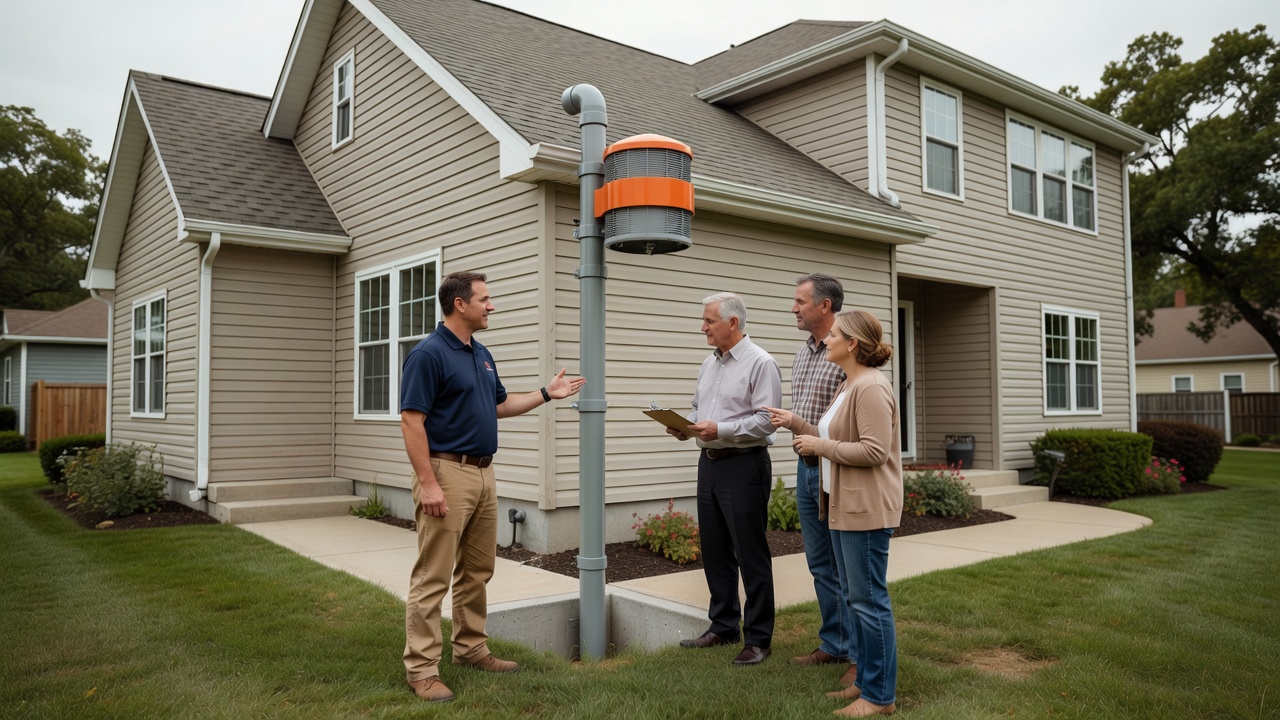 radon mitigation pipe fan system exterior home