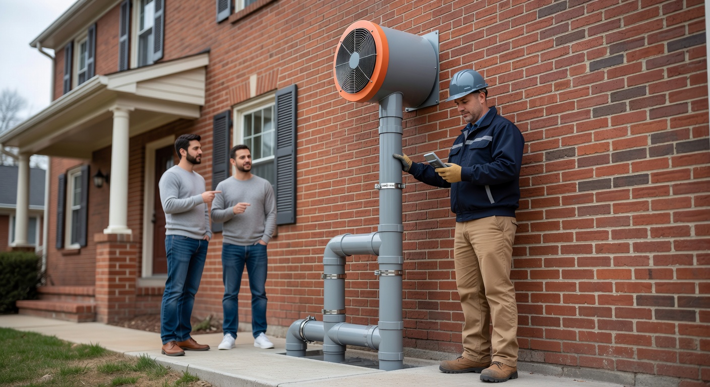 radon mitigation system PVC pipe fan exterior wall Ohio home