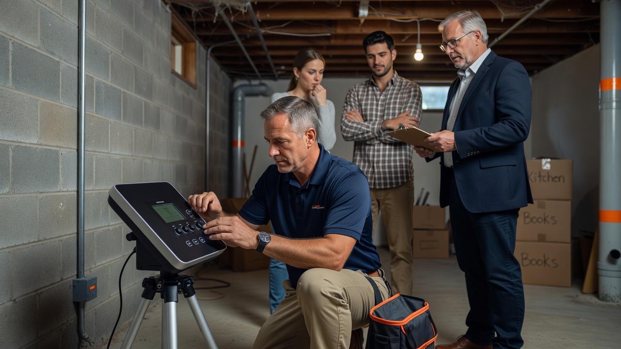 continuous radon monitor device deployed in home basement