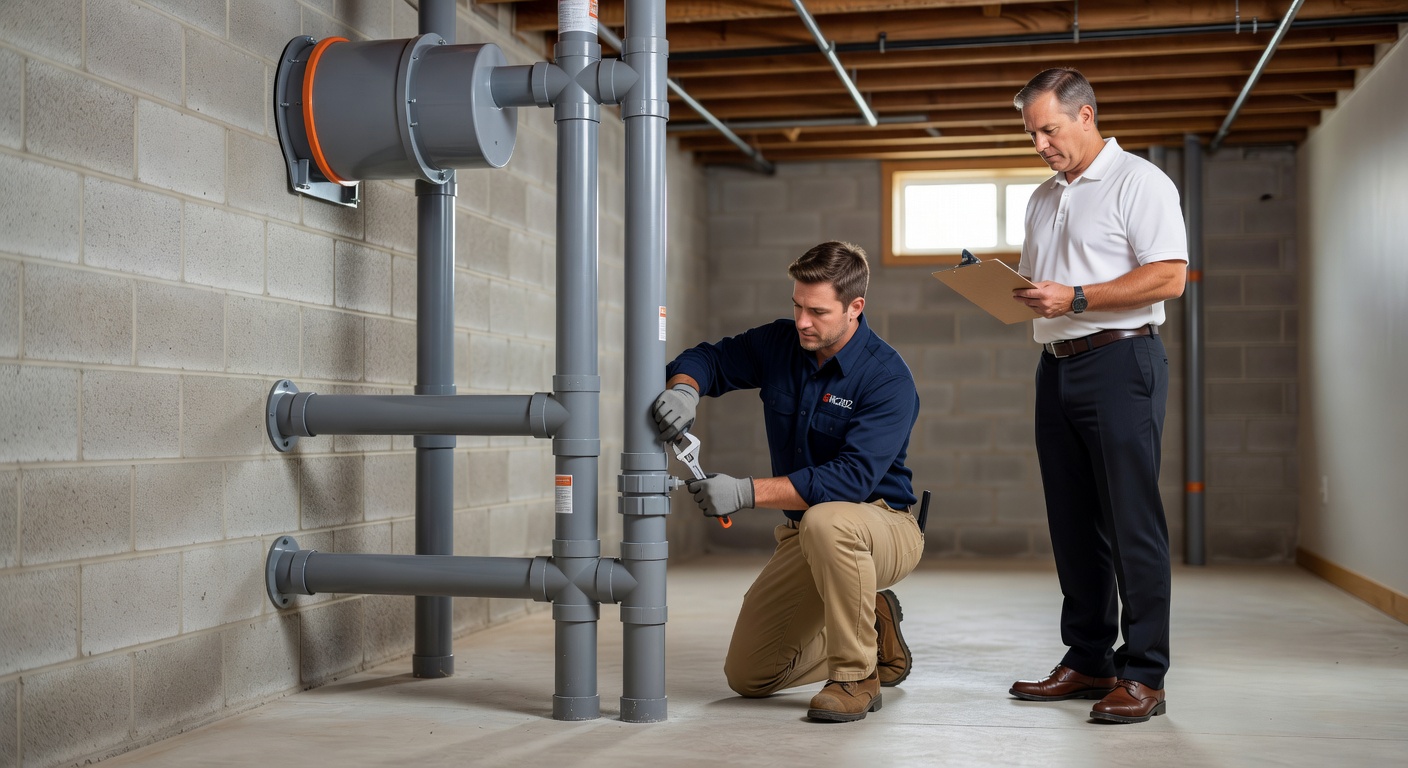 radon mitigation fan PVC pipe basement installation