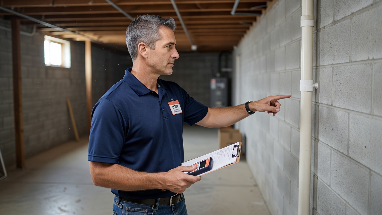 licensed radon professional with clipboard inspecting Ohio home