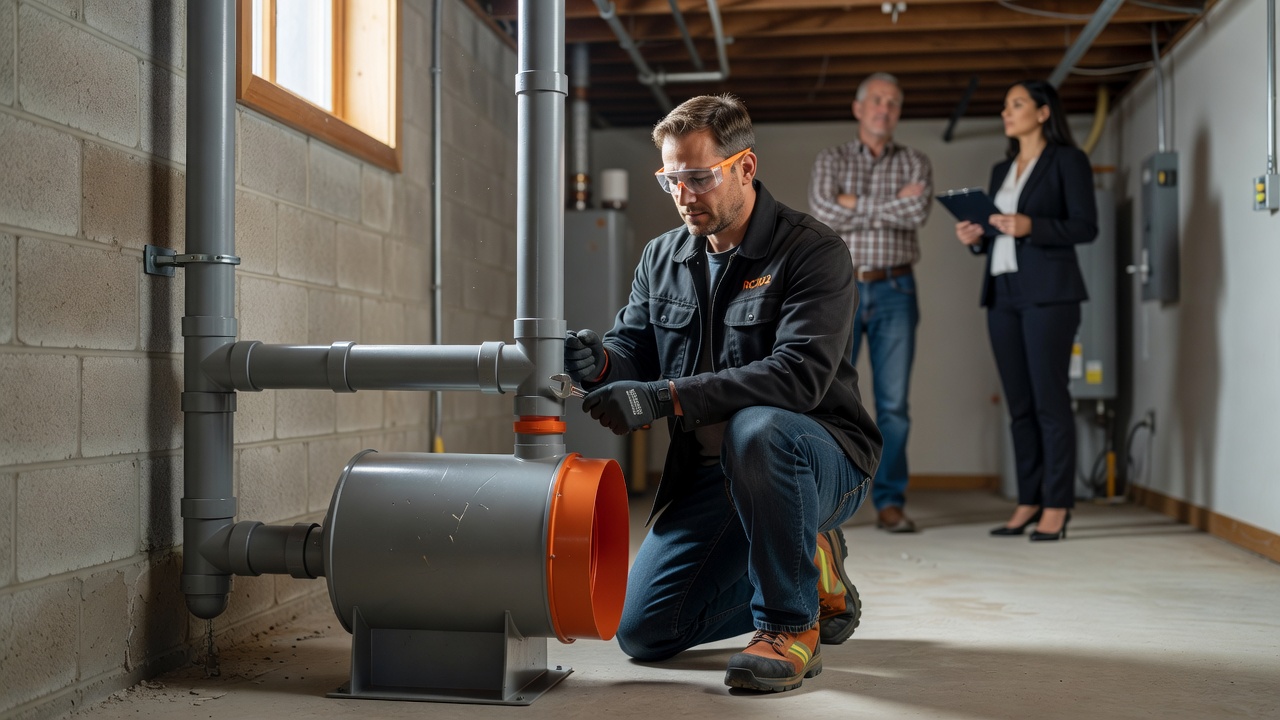 radon mitigation system installation basement Ohio home