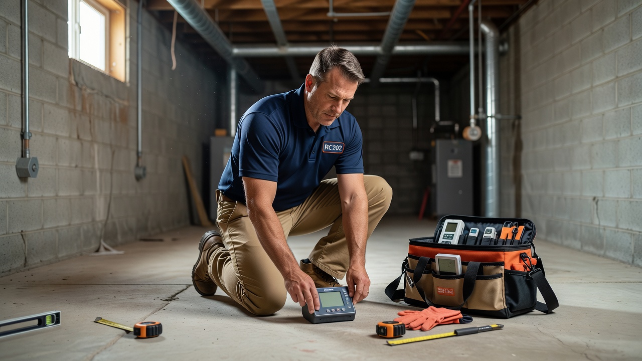 licensed radon technician inspecting Ohio home foundation