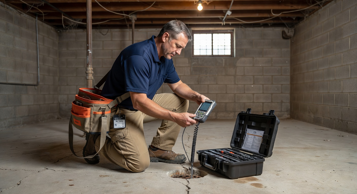 radon technician testing equipment Ohio basement inspection