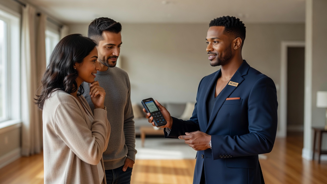 real estate agent showing home client