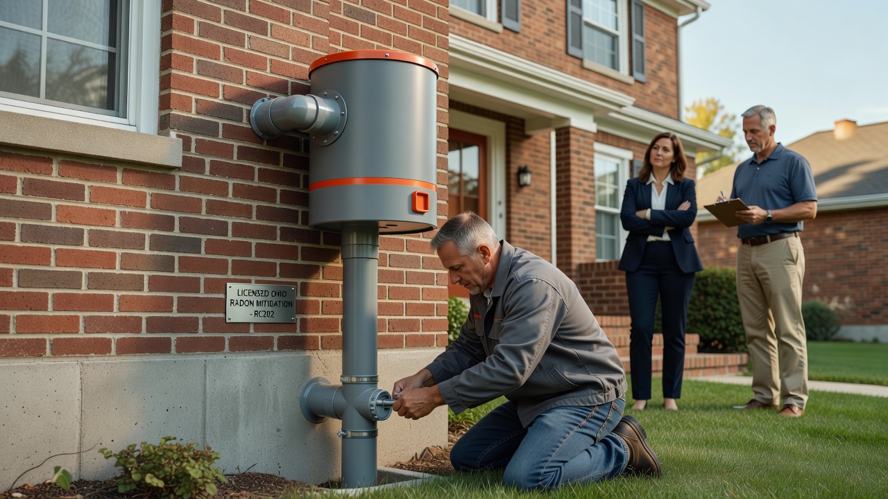 radon mitigation fan PVC pipe exterior installation Ohio house