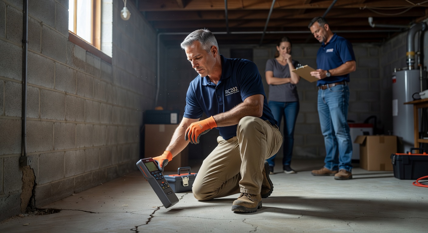 licensed radon technician inspecting basement Ohio