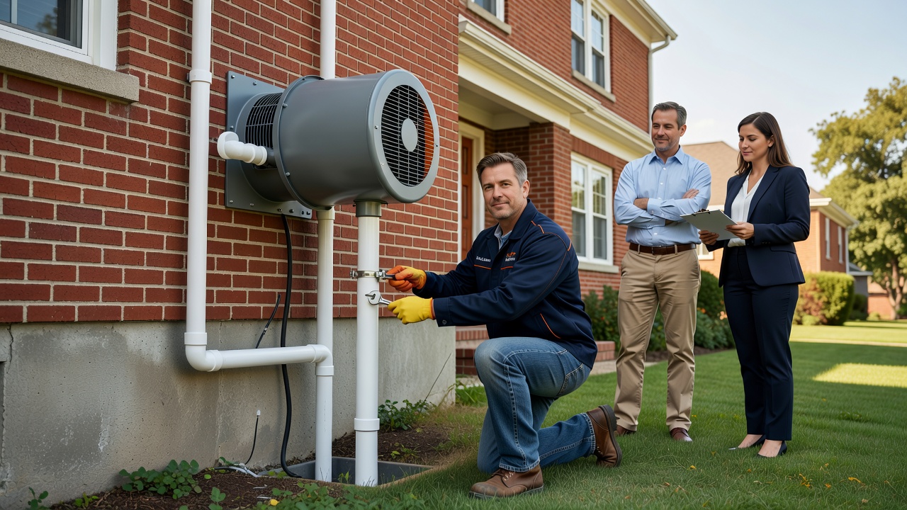 radon mitigation fan exterior installation Ohio house