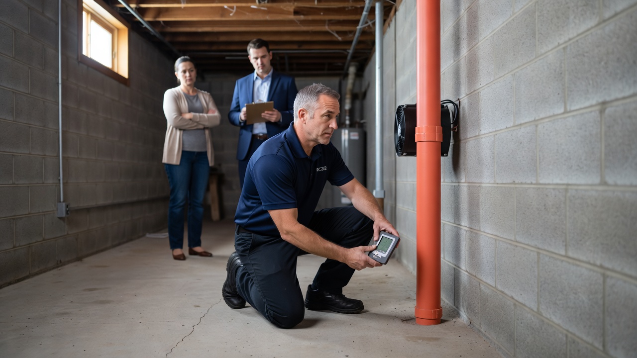 continuous radon monitor testing residential basement