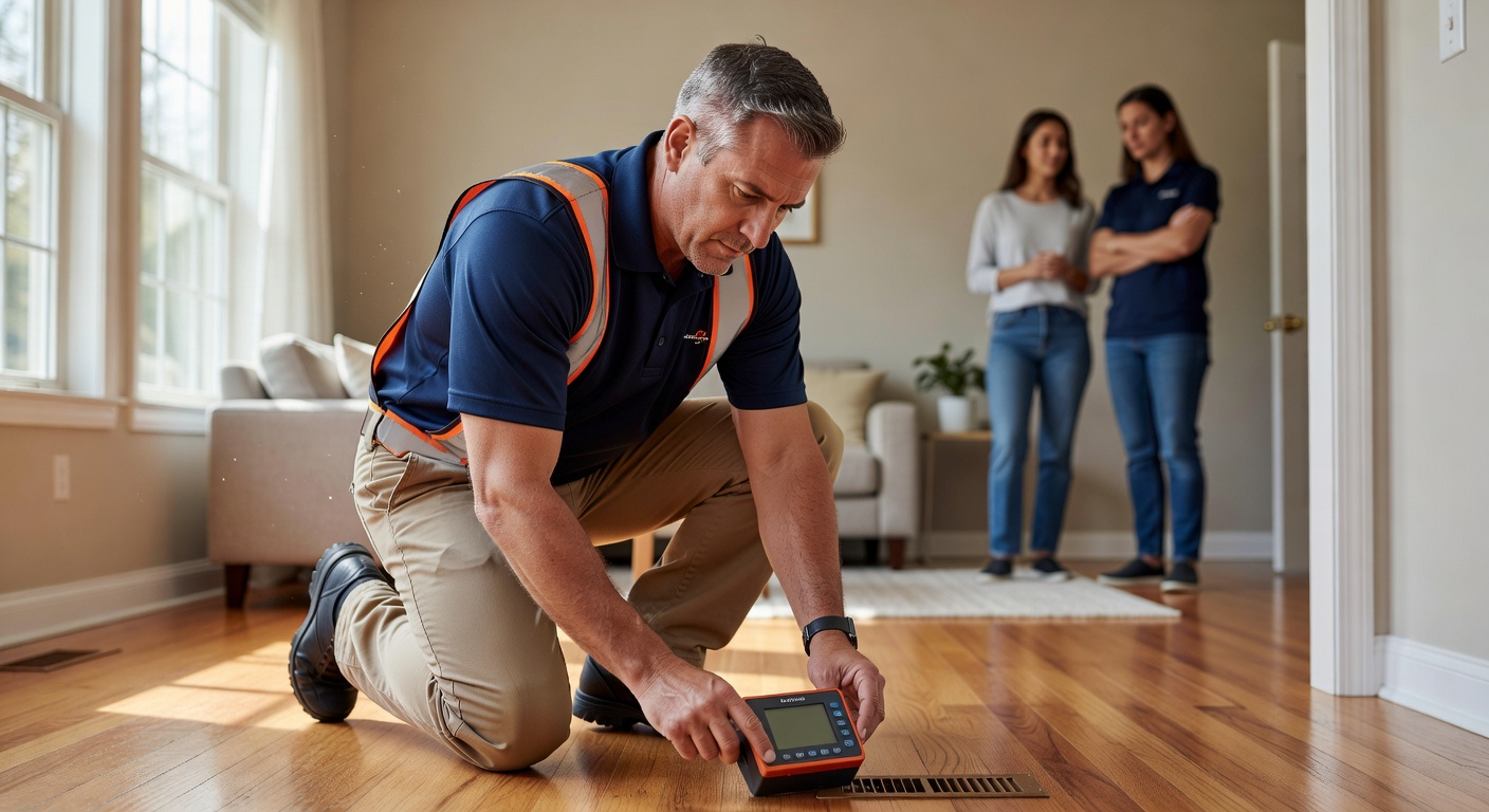 radon testing technician inspecting Ohio home