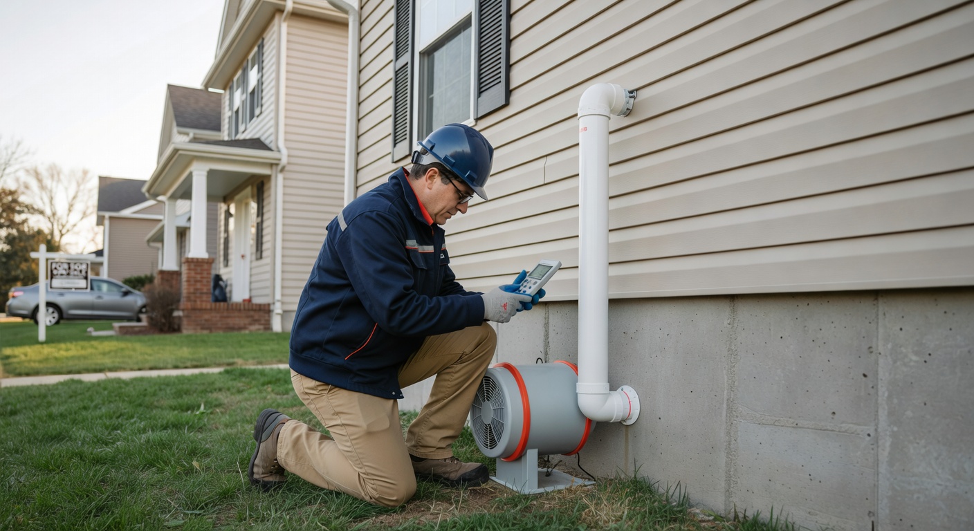 radon fan PVC vent pipe exterior home installation
