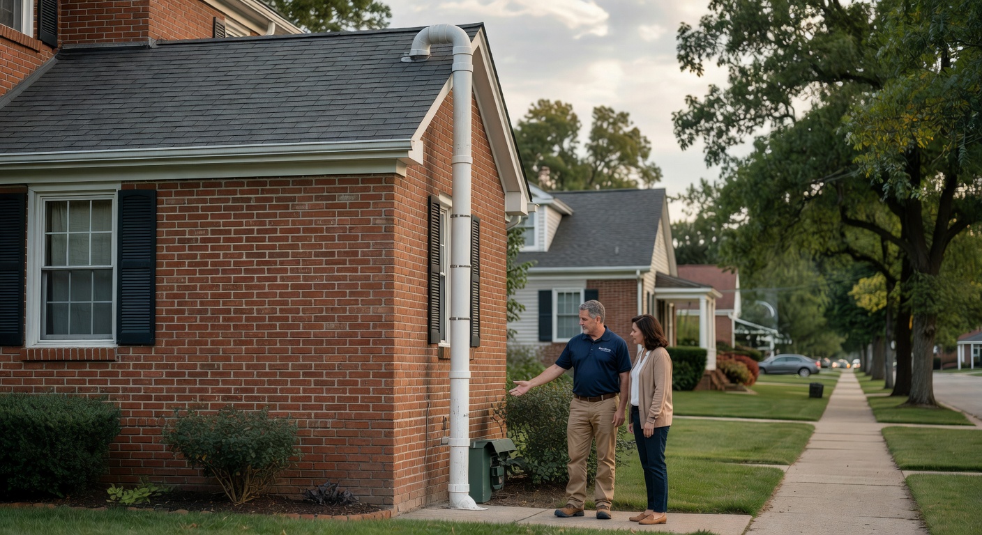radon mitigation pipe system exterior of Ohio house