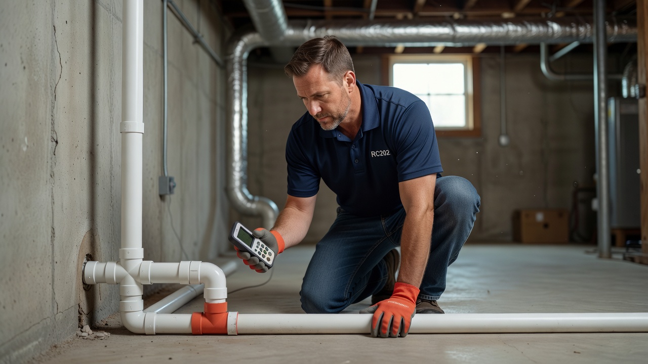 licensed radon mitigation technician inspecting basement Ohio