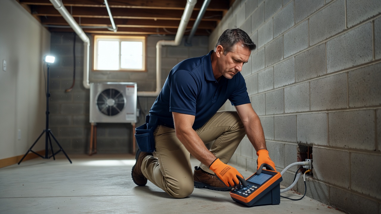 professional radon technician testing equipment Catawba Ohio home