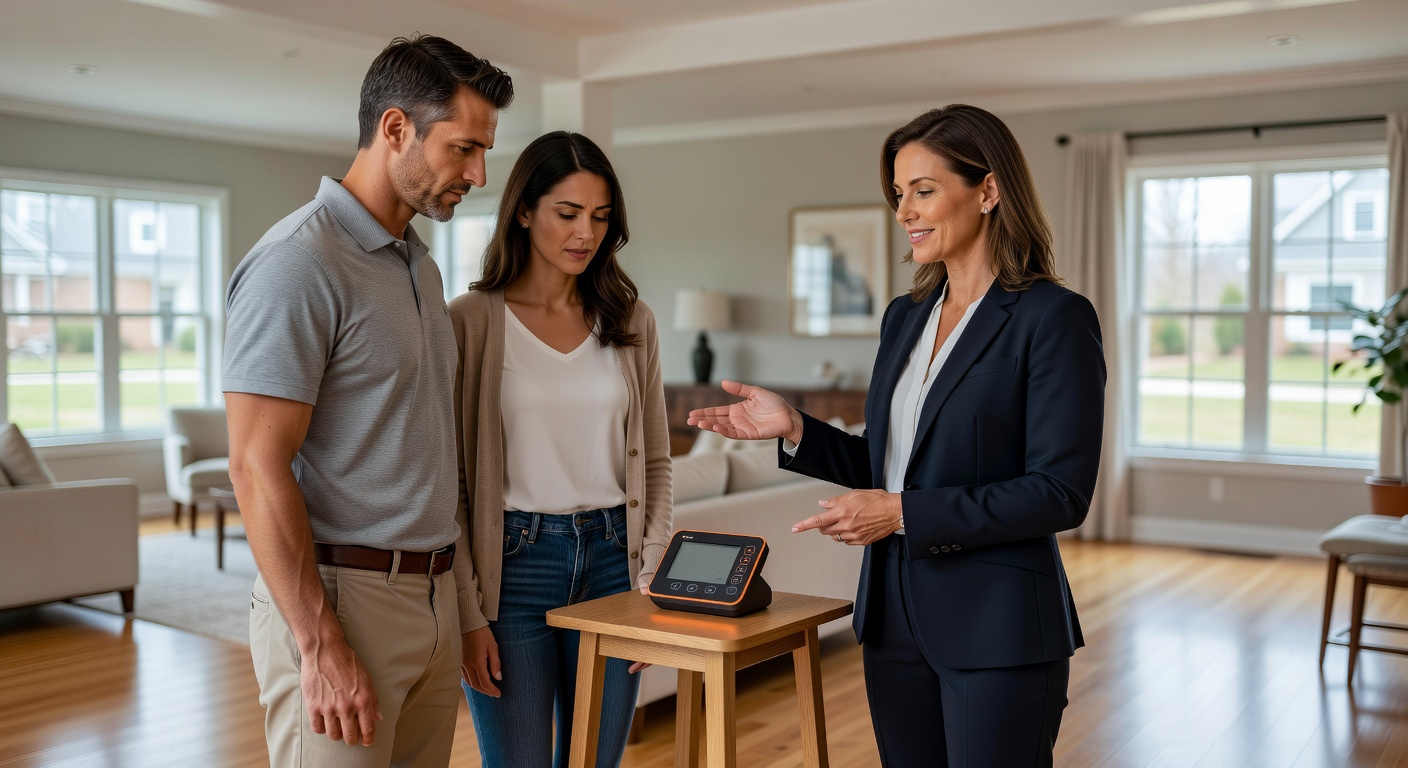 real estate agent showing home client