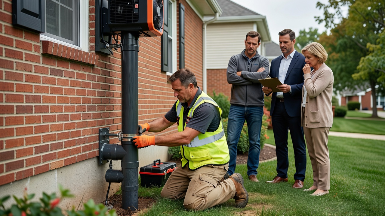 radon mitigation fan pipe exterior house installation