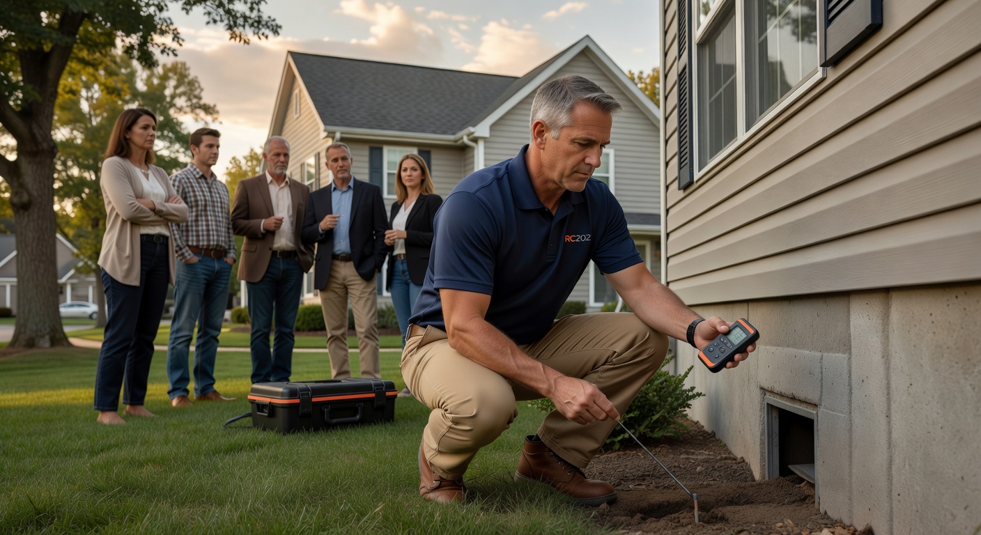 licensed radon professional inspecting Ohio home exterior