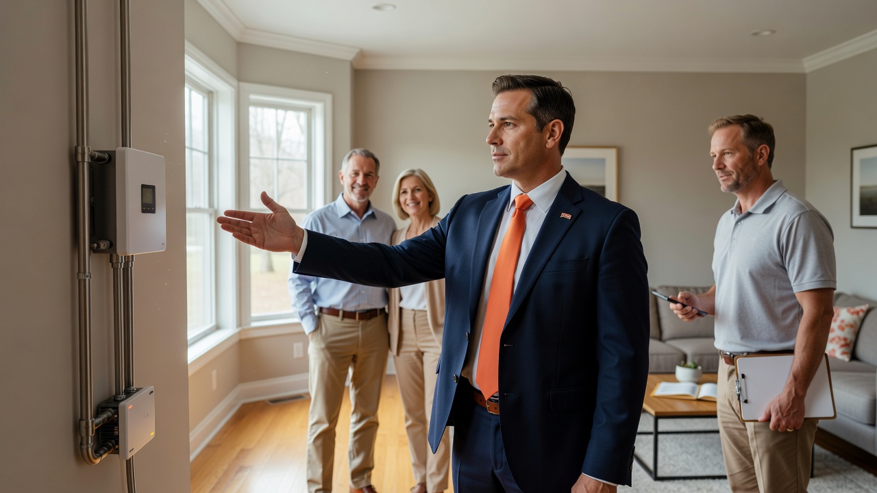 real estate agent showing home client