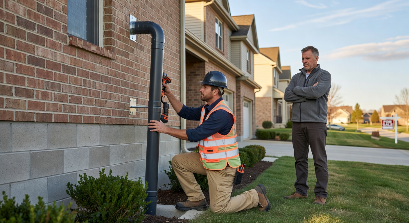 radon mitigation system installation Ohio home exterior pipe