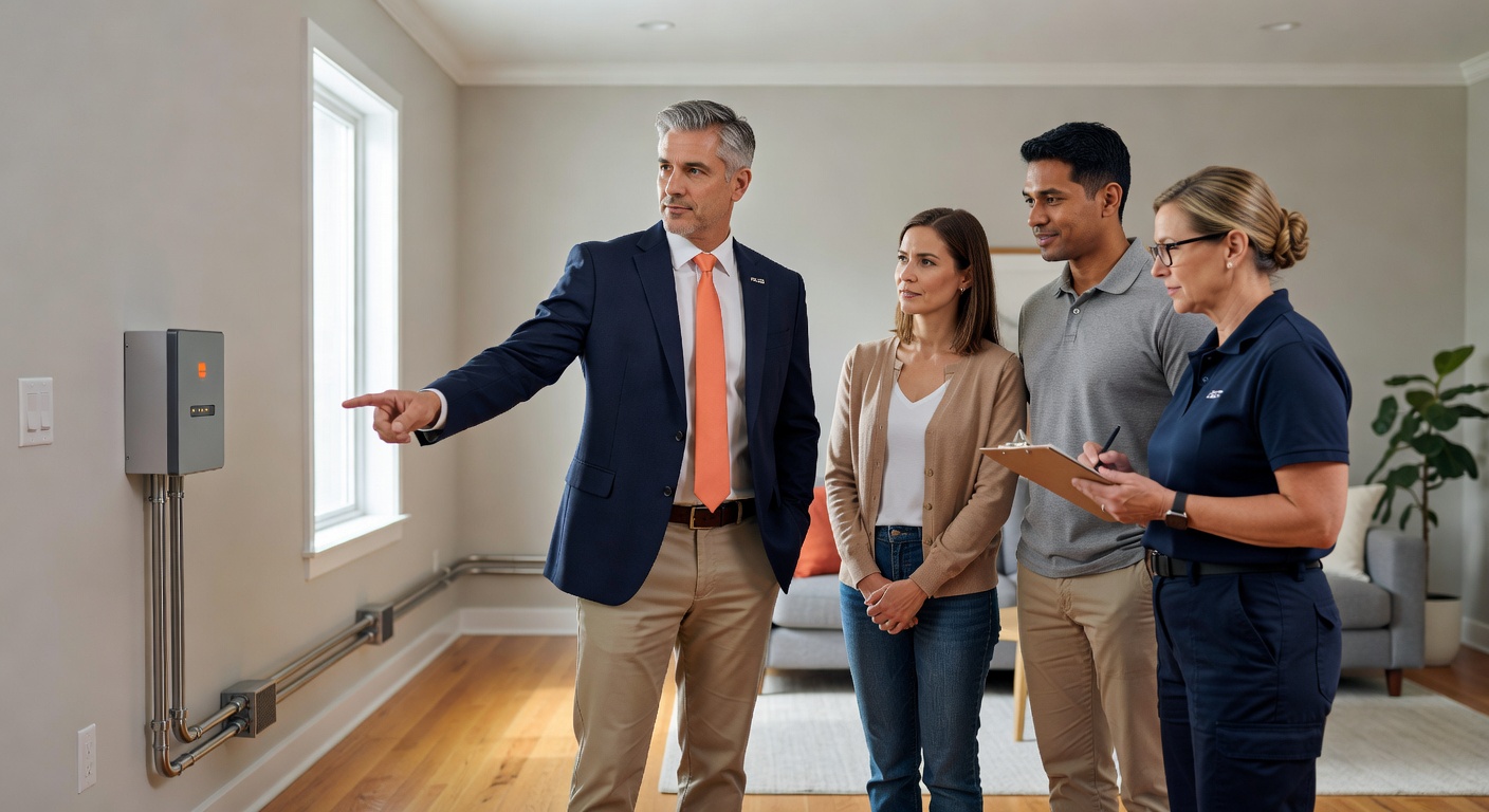 real estate agent showing home client
