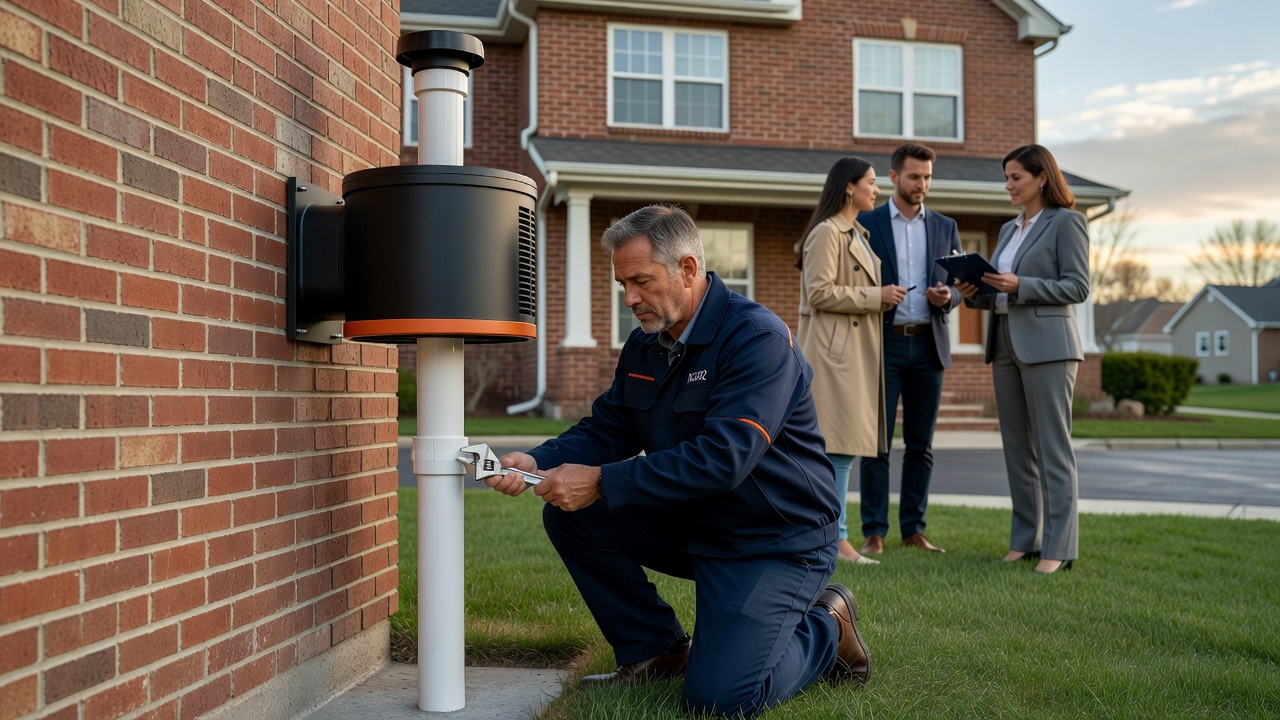 radon mitigation pipe fan installation exterior home Ohio