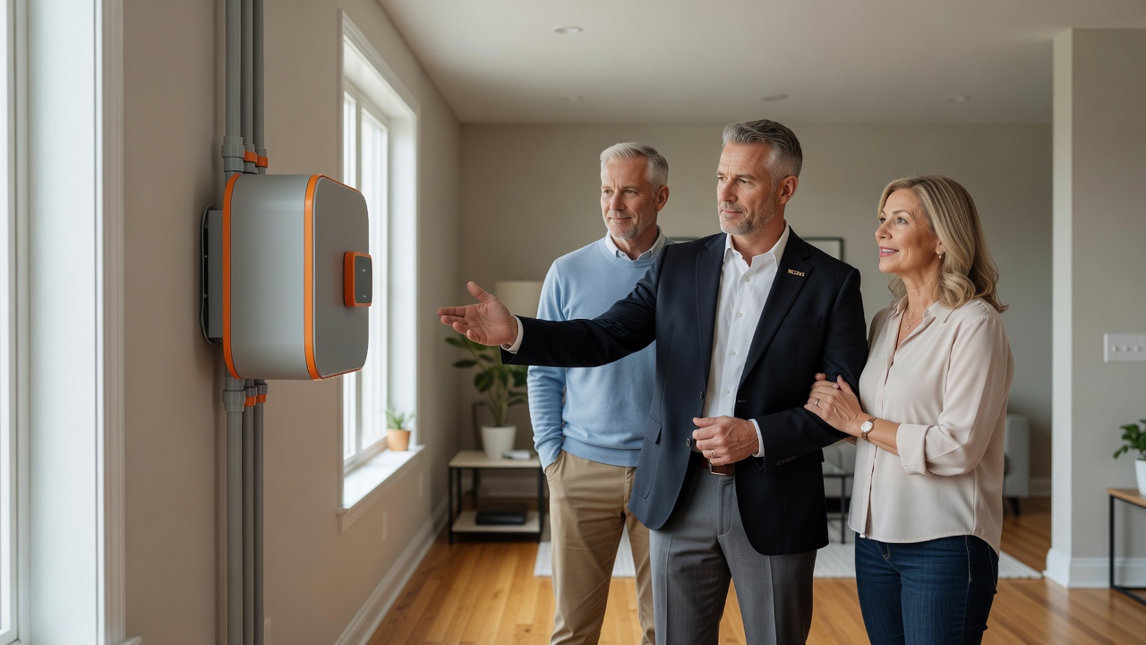 real estate agent showing home client