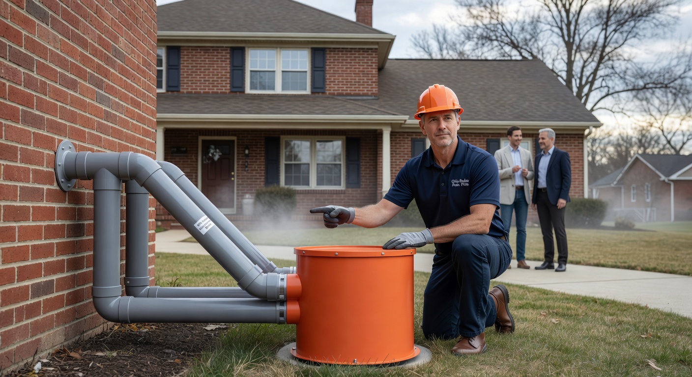 radon mitigation fan PVC pipe exterior Ohio home