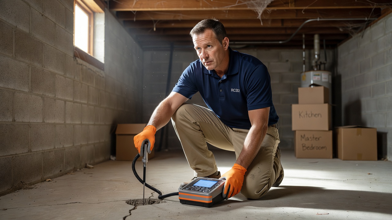 radon mitigation technician inspecting home Ohio