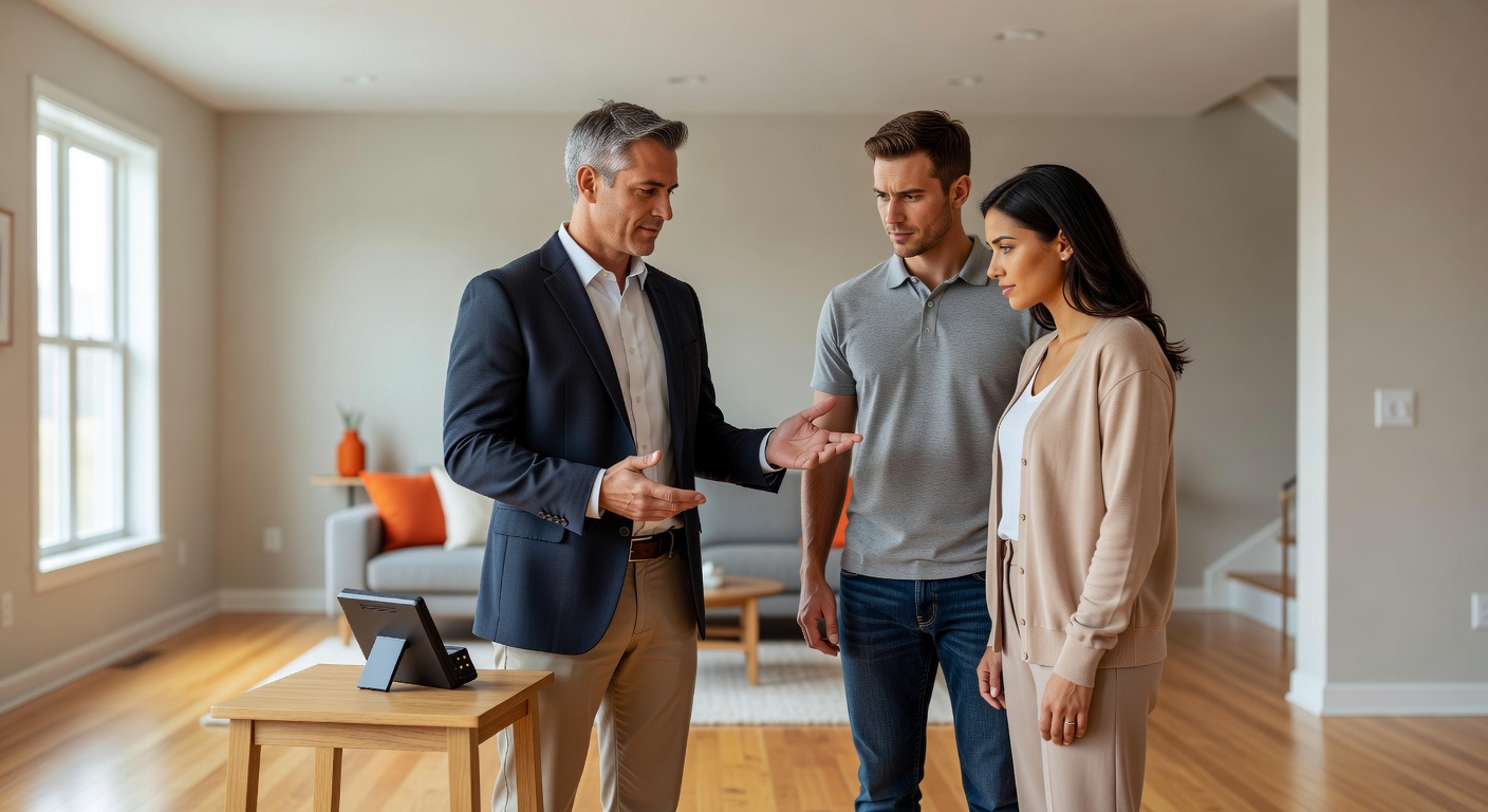 real estate agent showing home client