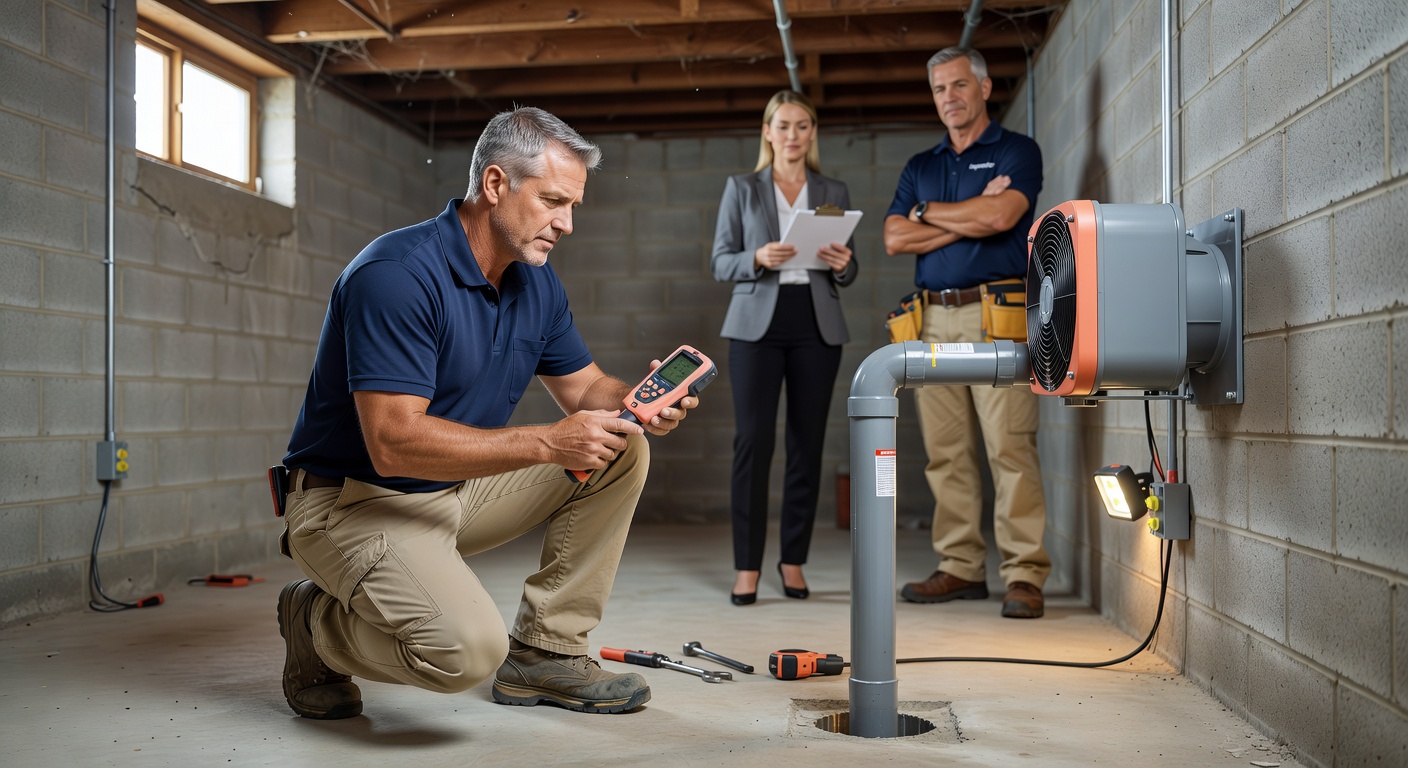 Ohio radon mitigation technician installing system