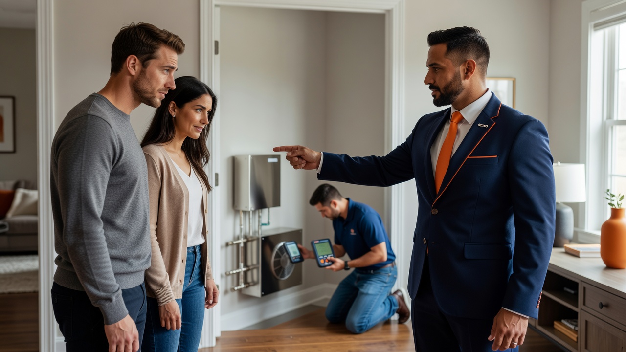 real estate agent showing home client