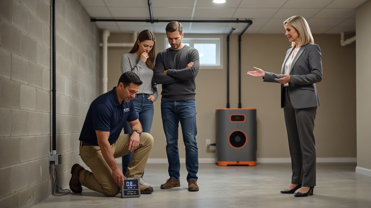 radon testing device measuring pCi/L levels home inspection
