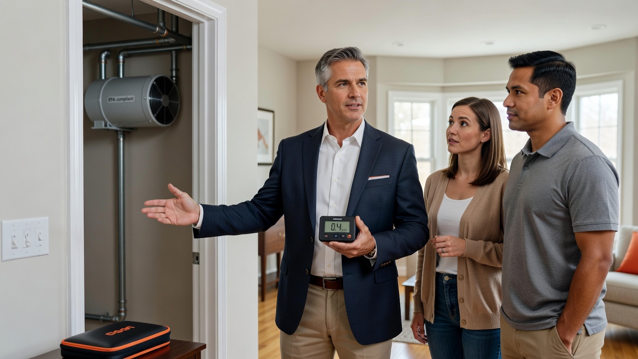 real estate agent showing home client