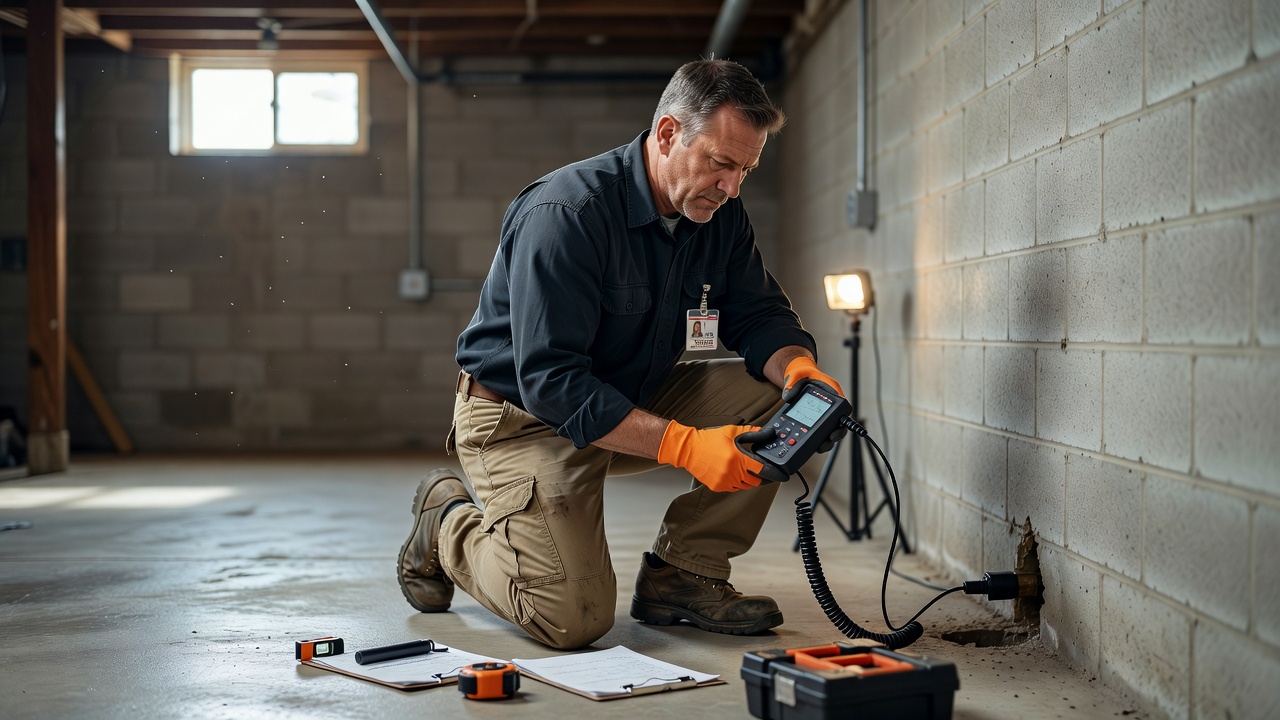 licensed radon technician inspecting basement Ohio
