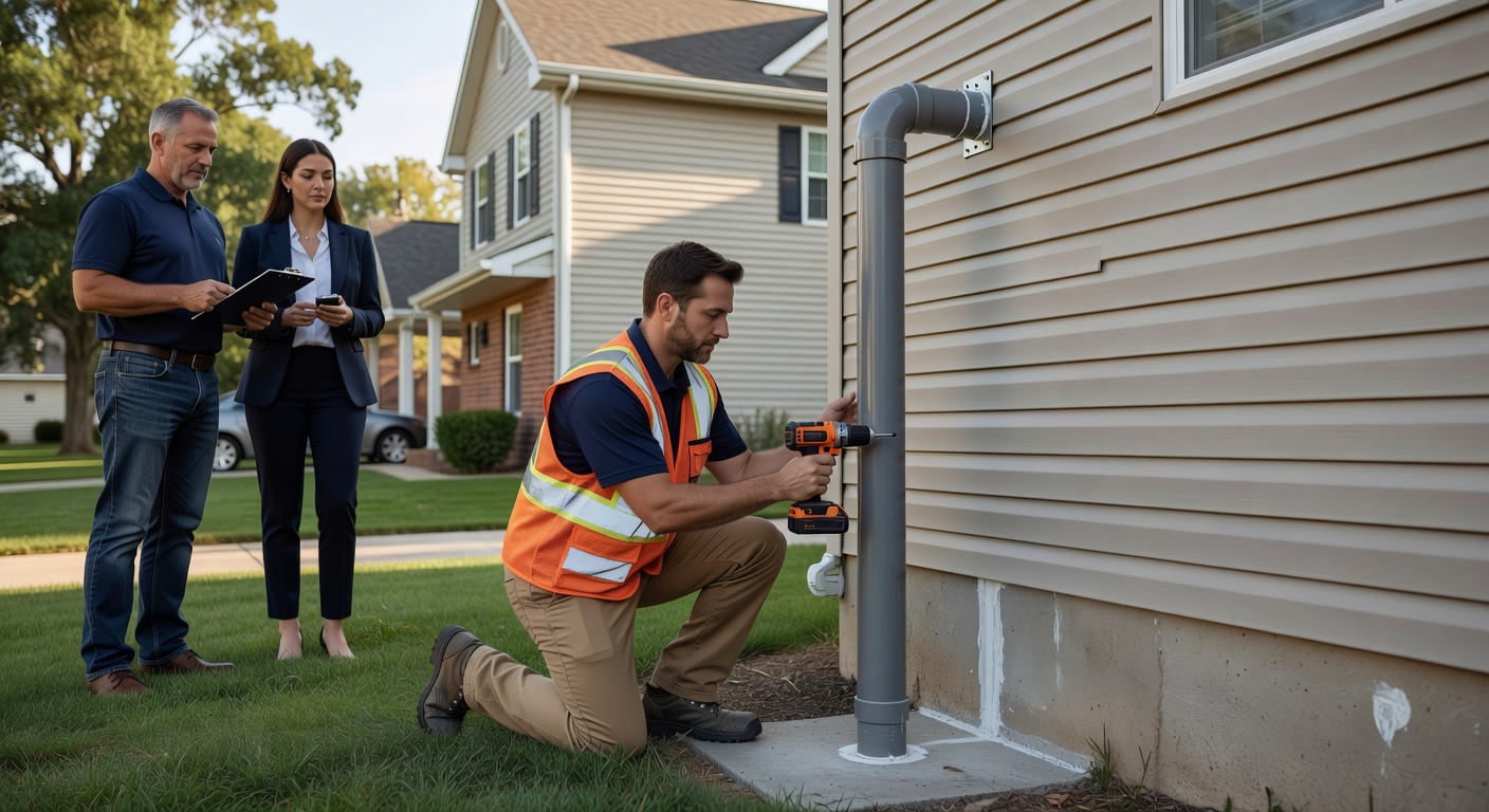 radon mitigation pipe installation exterior home