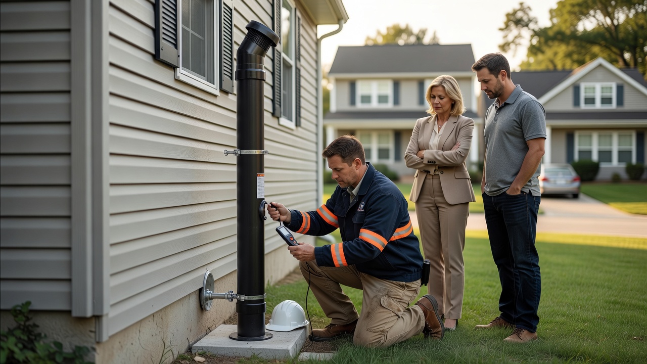 radon mitigation fan exhaust pipe exterior home