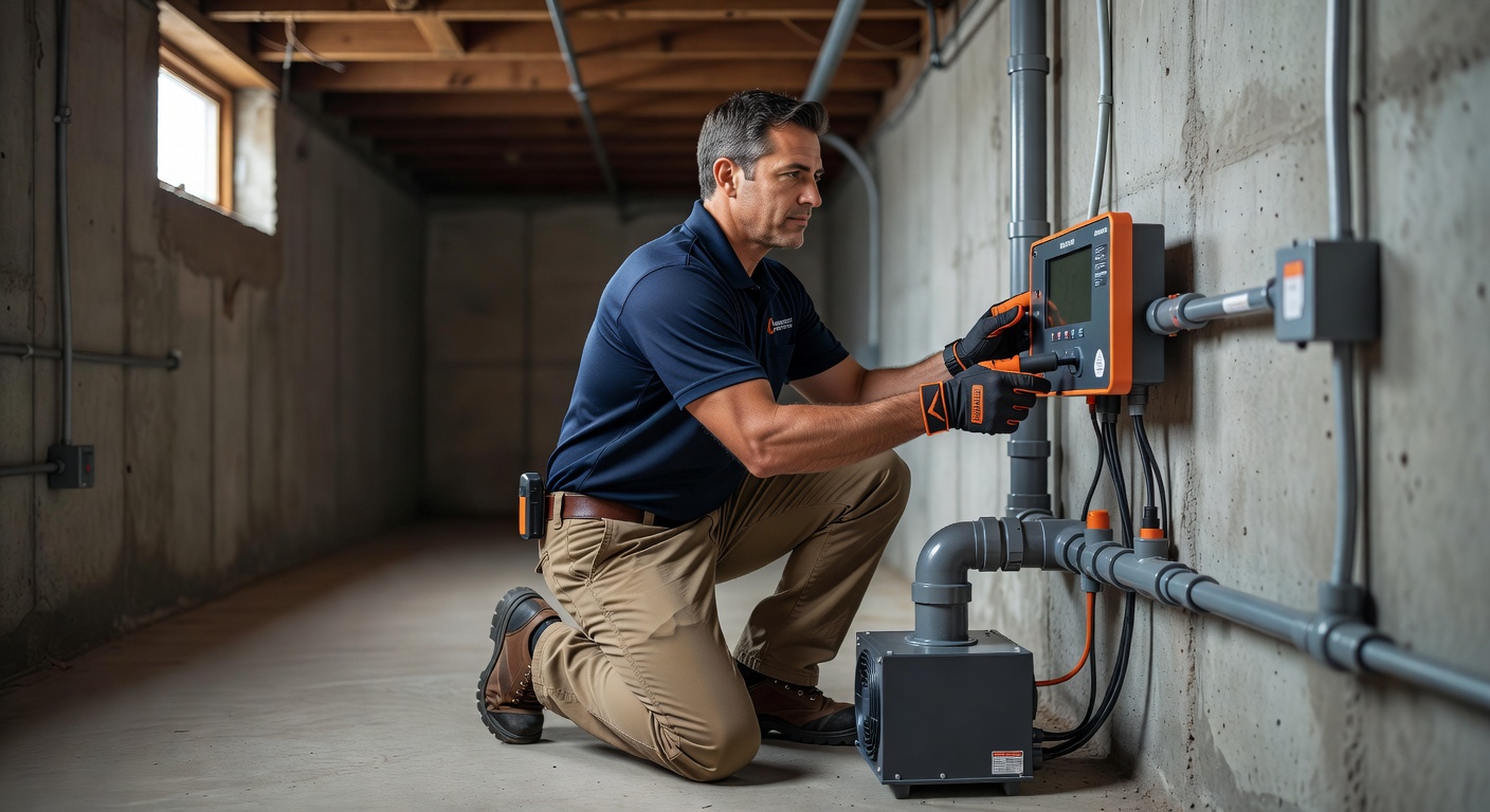 continuous radon monitor device installed basement