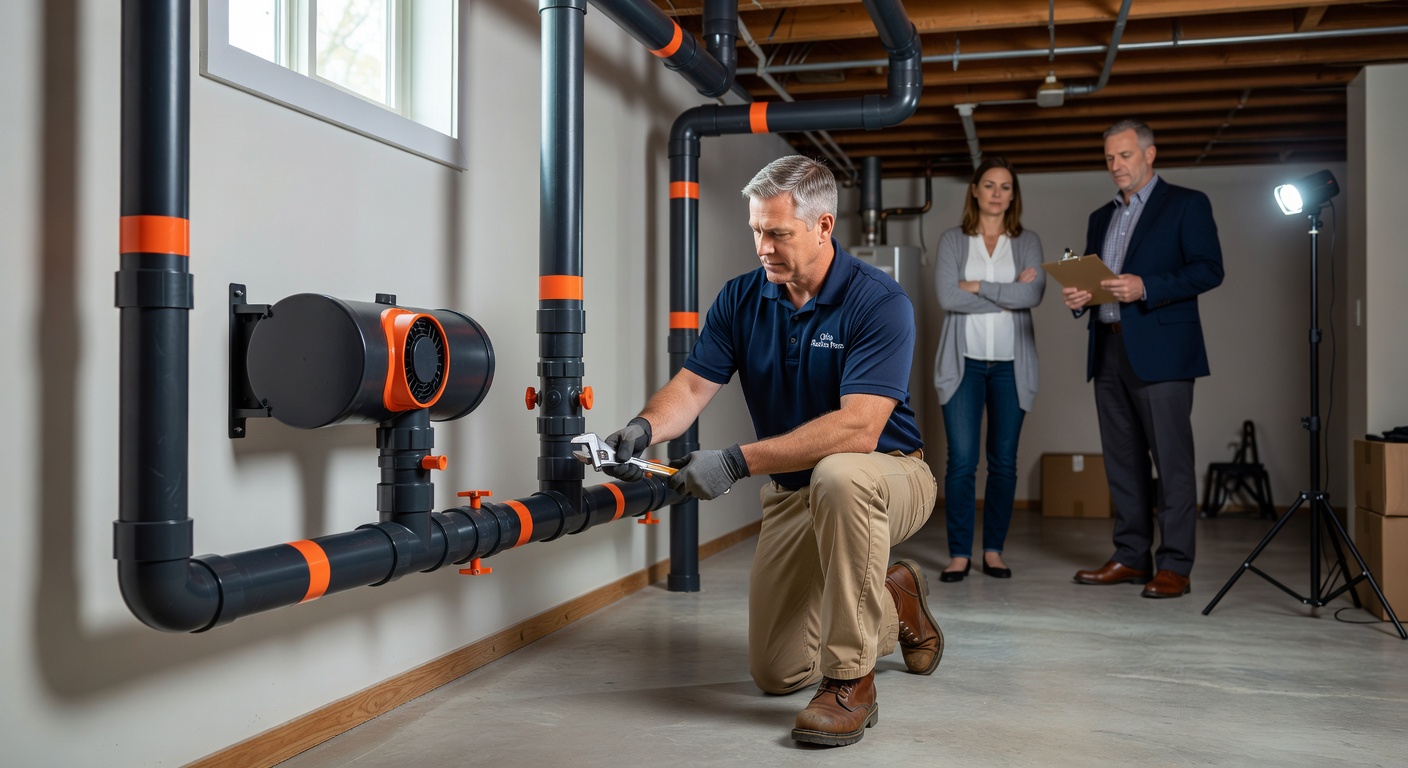 radon mitigation fan pipe basement Ohio