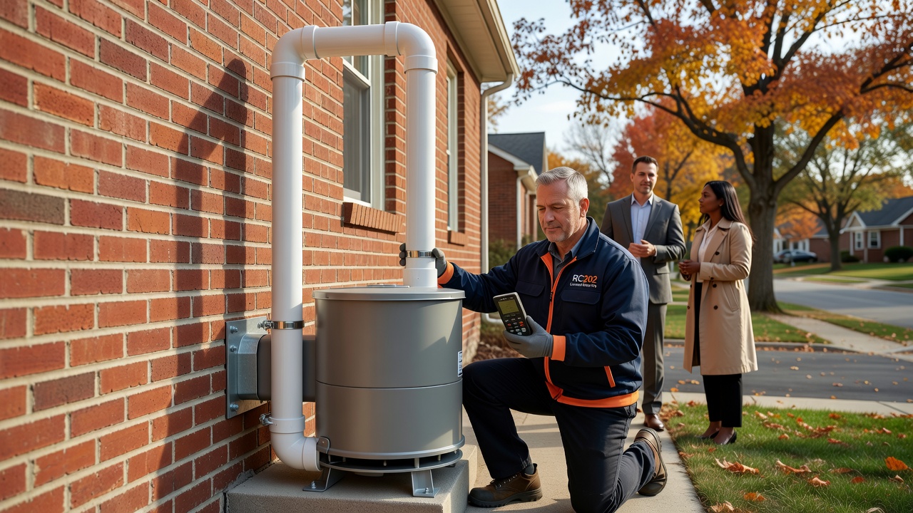 radon mitigation fan PVC pipe exterior Ohio house