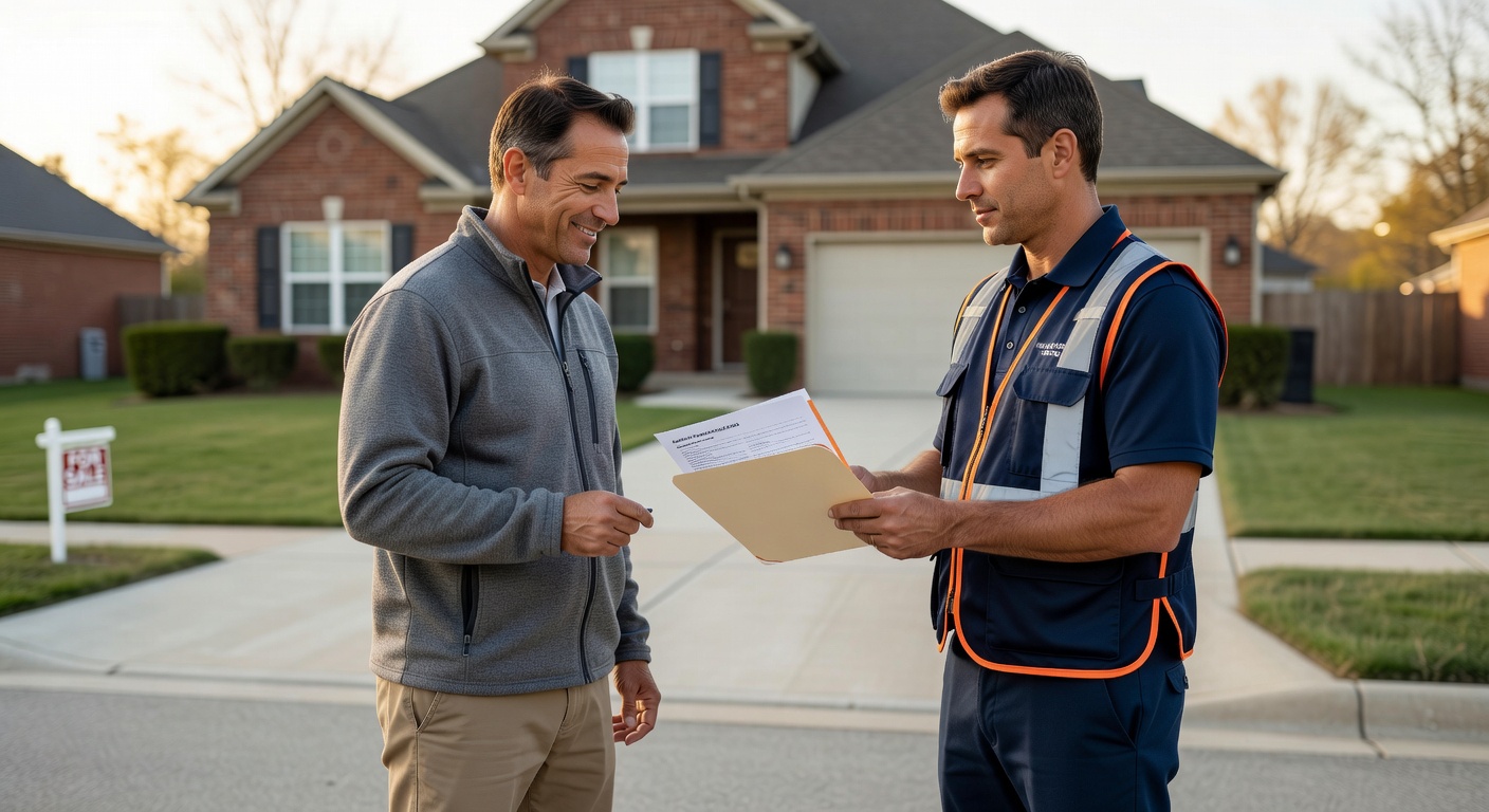 radon eliminator technician handing report to Ohio homeowner
