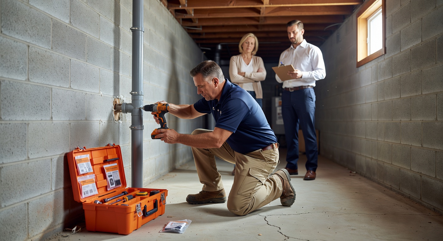 radon mitigation pipe installation basement